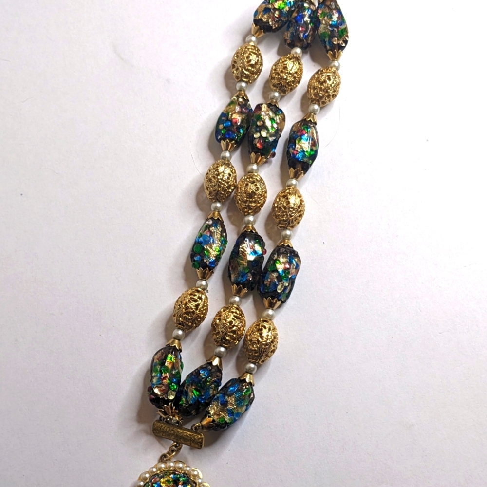 Vintage Napier Signed Beaded Bracelet – Foil Glass & Filigree Beads RARE - Picture 9 of 11